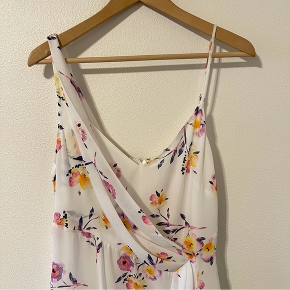 Parker Floral Draped High/Low Hem Midi Dress Asymmetric Shoulder Drape NWT-M - Picture 4 of 10